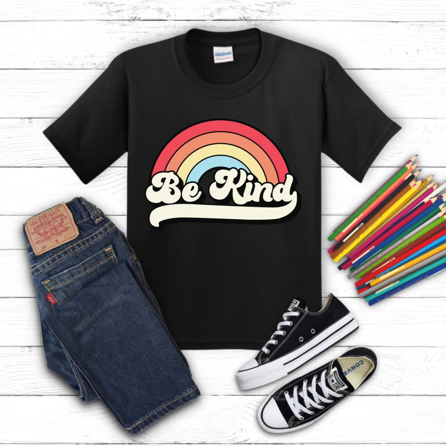 Retro Be Kind Rainbow Pink Shirt
