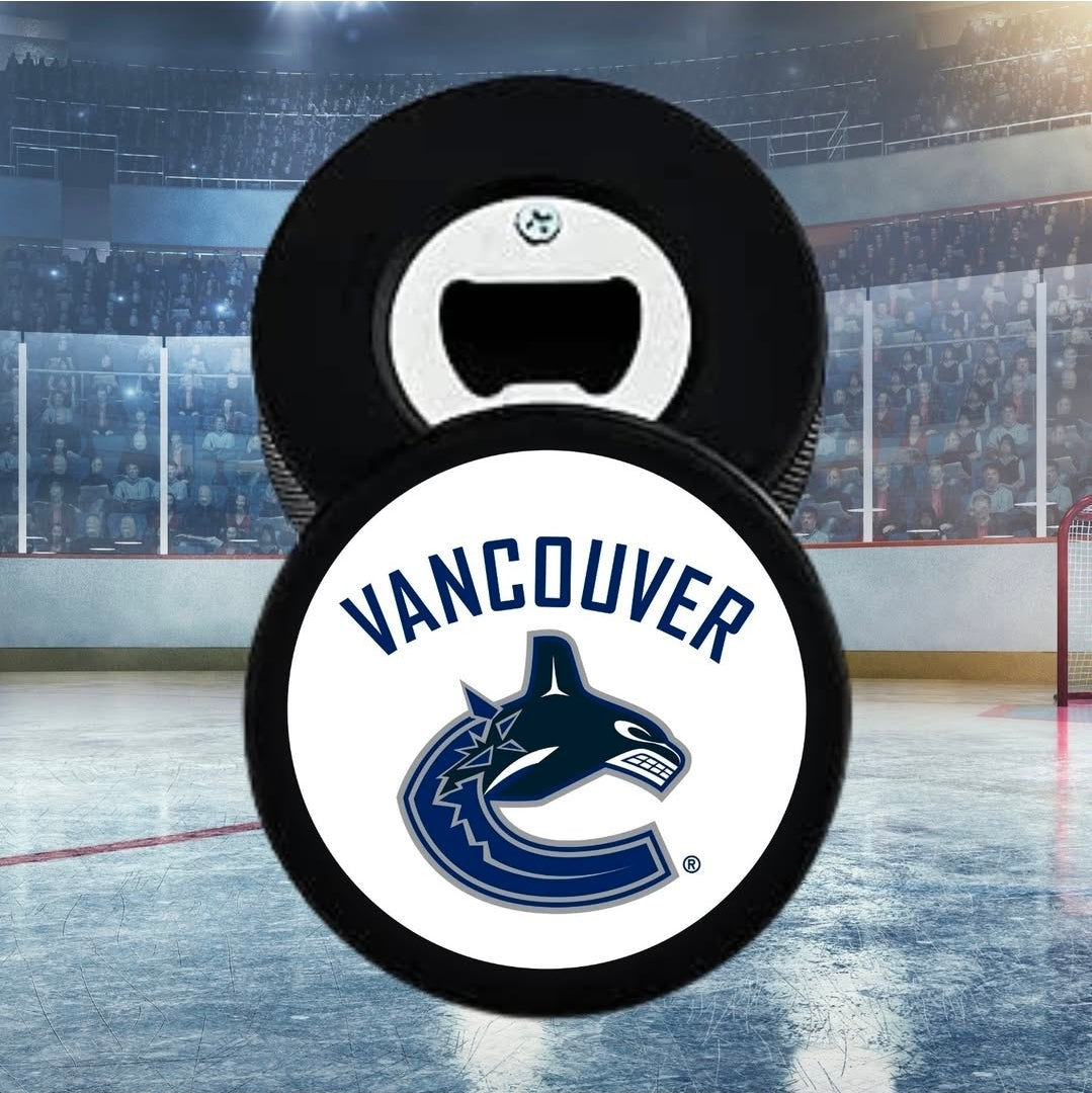 Personalized Hockey Puck Bottle Opener – Custom Design | Coach & Hockey Fan Gift | Real Puck | Magnetic Option