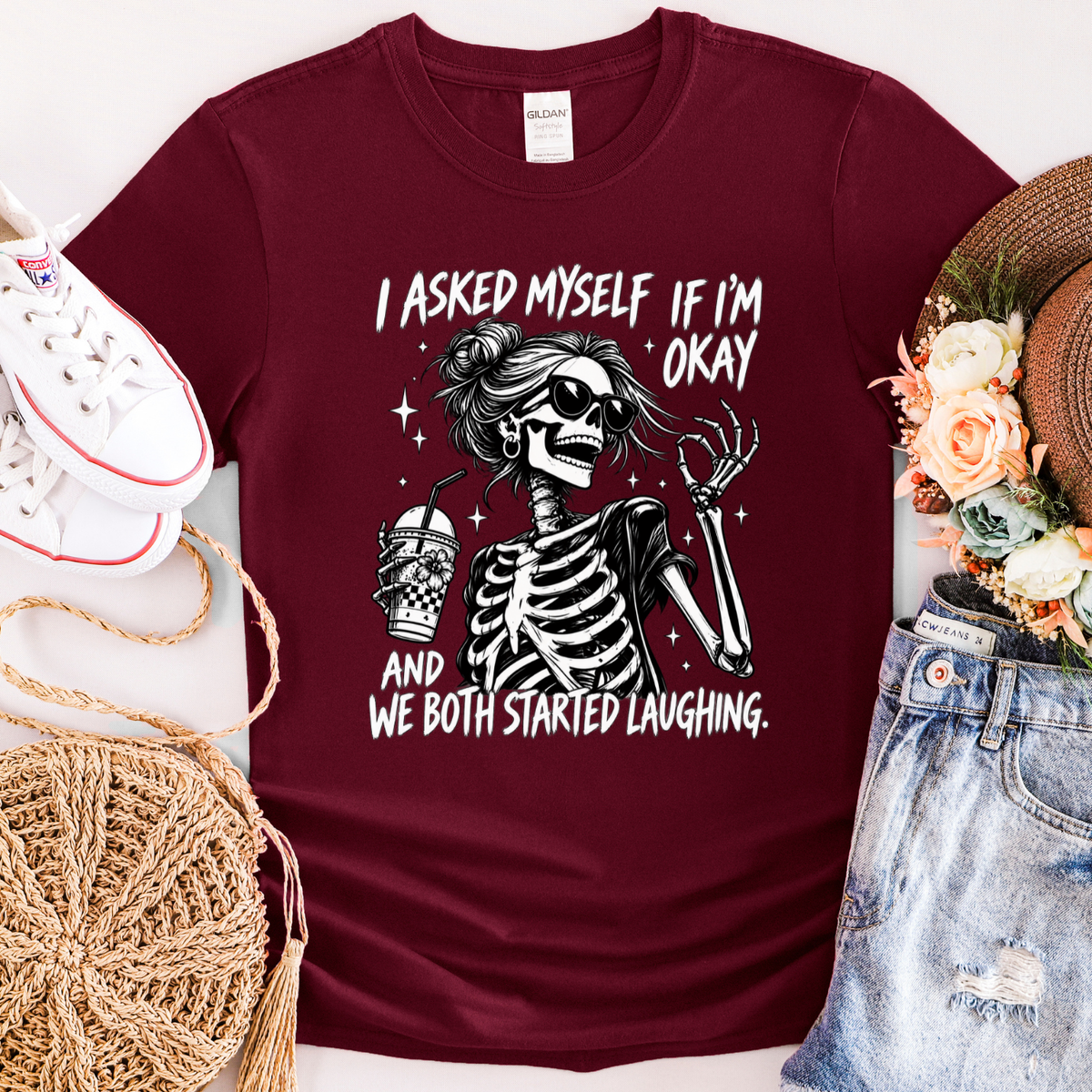 I Asked Myself If I’m Okay Skeleton T-Shirt | Funny Sarcastic Graphic Tee