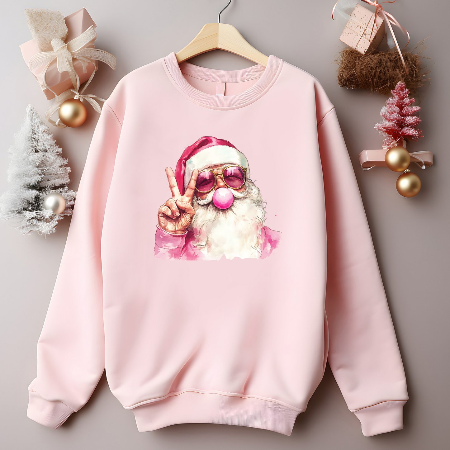 Pink Bubble Gum Santa Sweatshirt - Christmas Sweatshirt - Pink Santa - Woman's sweater