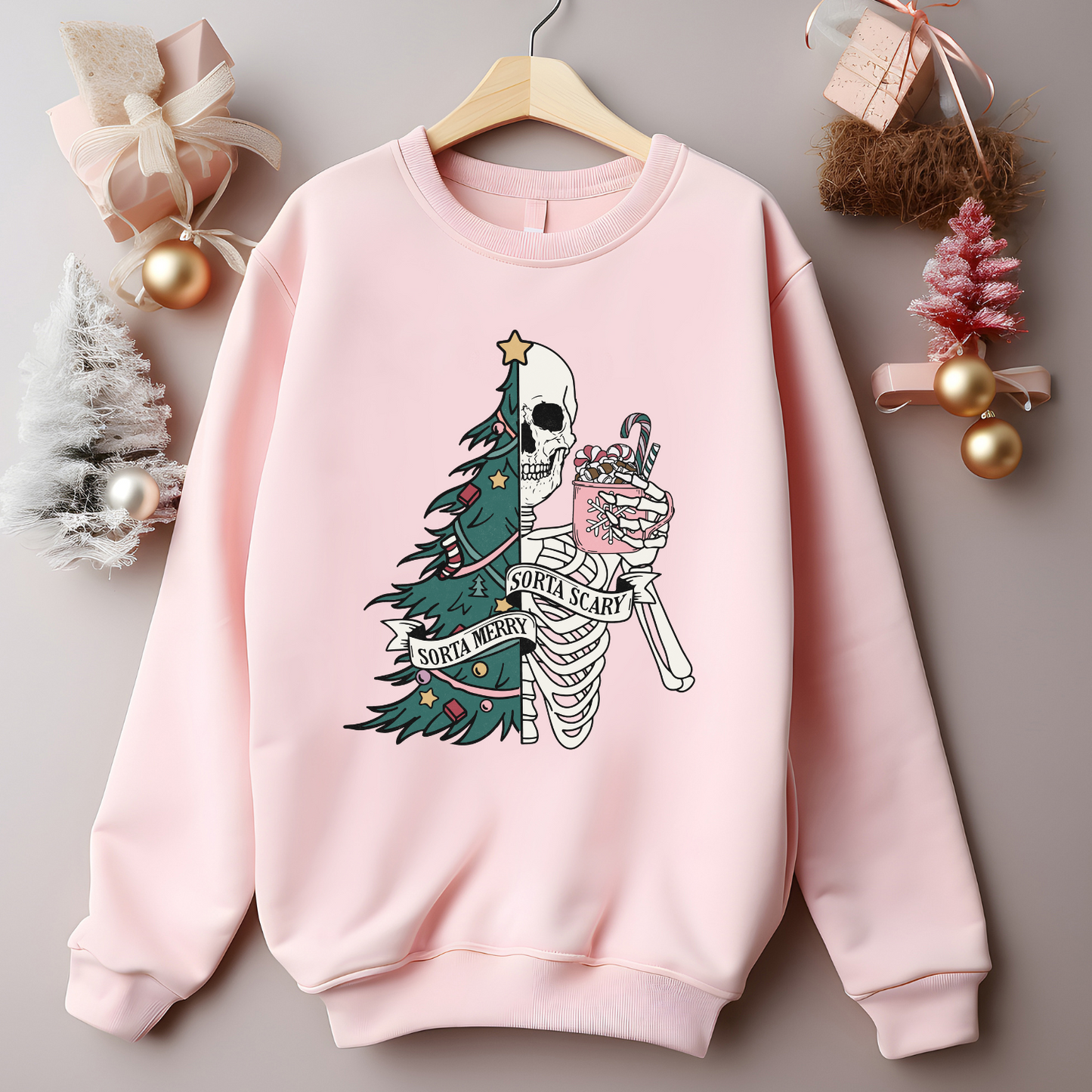 Sorta Merry, Sorta Scary Crew Neck Sweatshirt