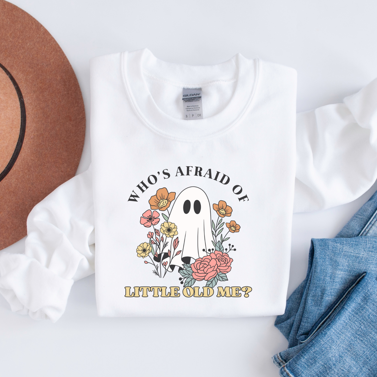 Whose afraid of Little Old Me Custom Crew Neck Sweatshirt - fall sweatshirt - halloween sweatshirt - boho