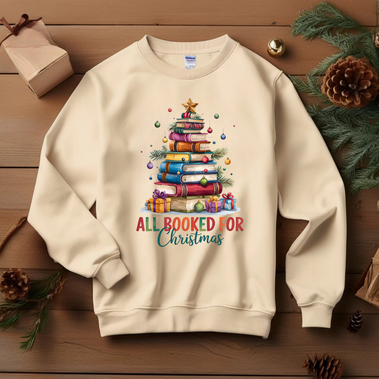 All Booked Up For Christmas Christmas Sweatshirt - Teacher Christmas