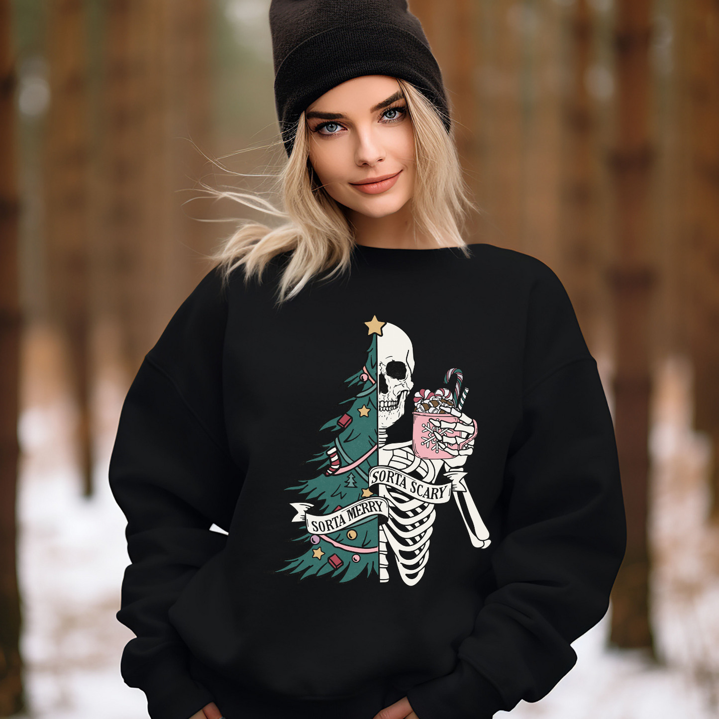 Sorta Merry, Sorta Scary Crew Neck Sweatshirt