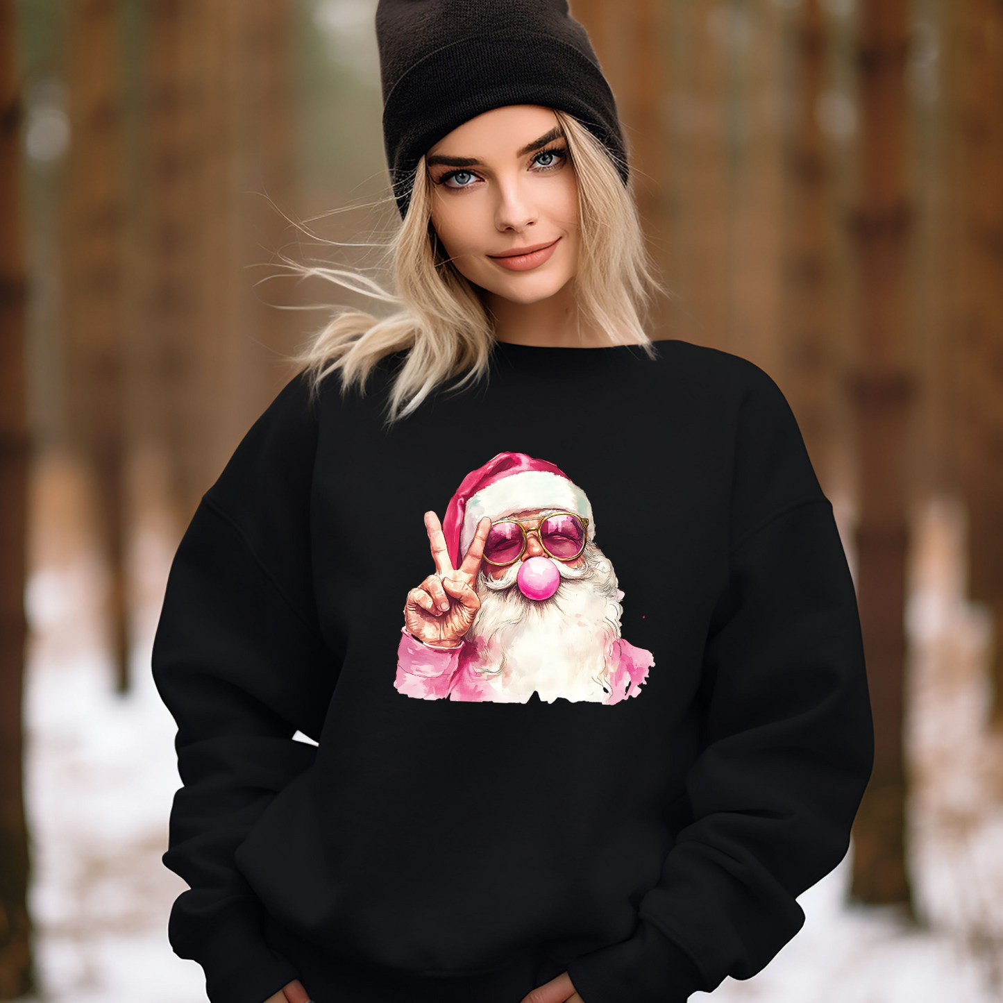 Pink Bubble Gum Santa Sweatshirt - Christmas Sweatshirt - Pink Santa - Woman's sweater