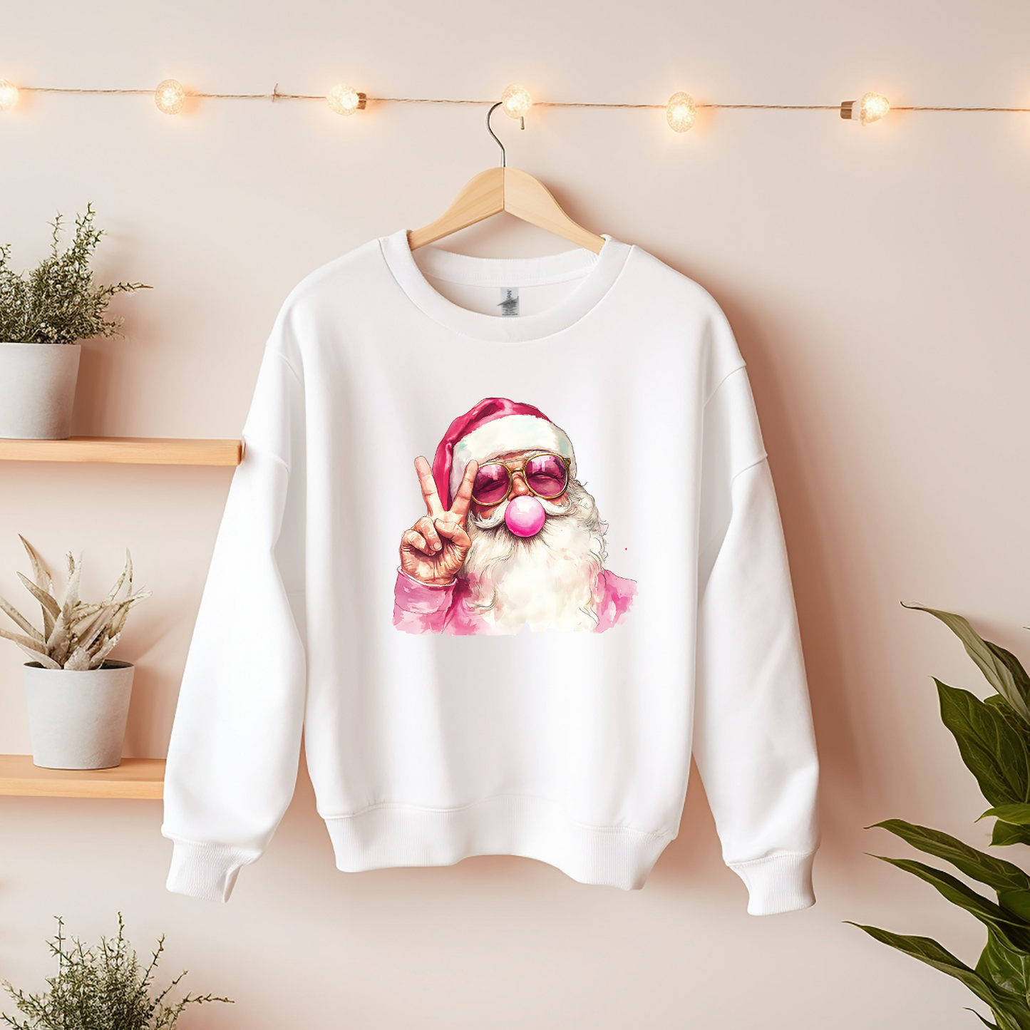 Pink Bubble Gum Santa Sweatshirt - Christmas Sweatshirt - Pink Santa - Woman's sweater