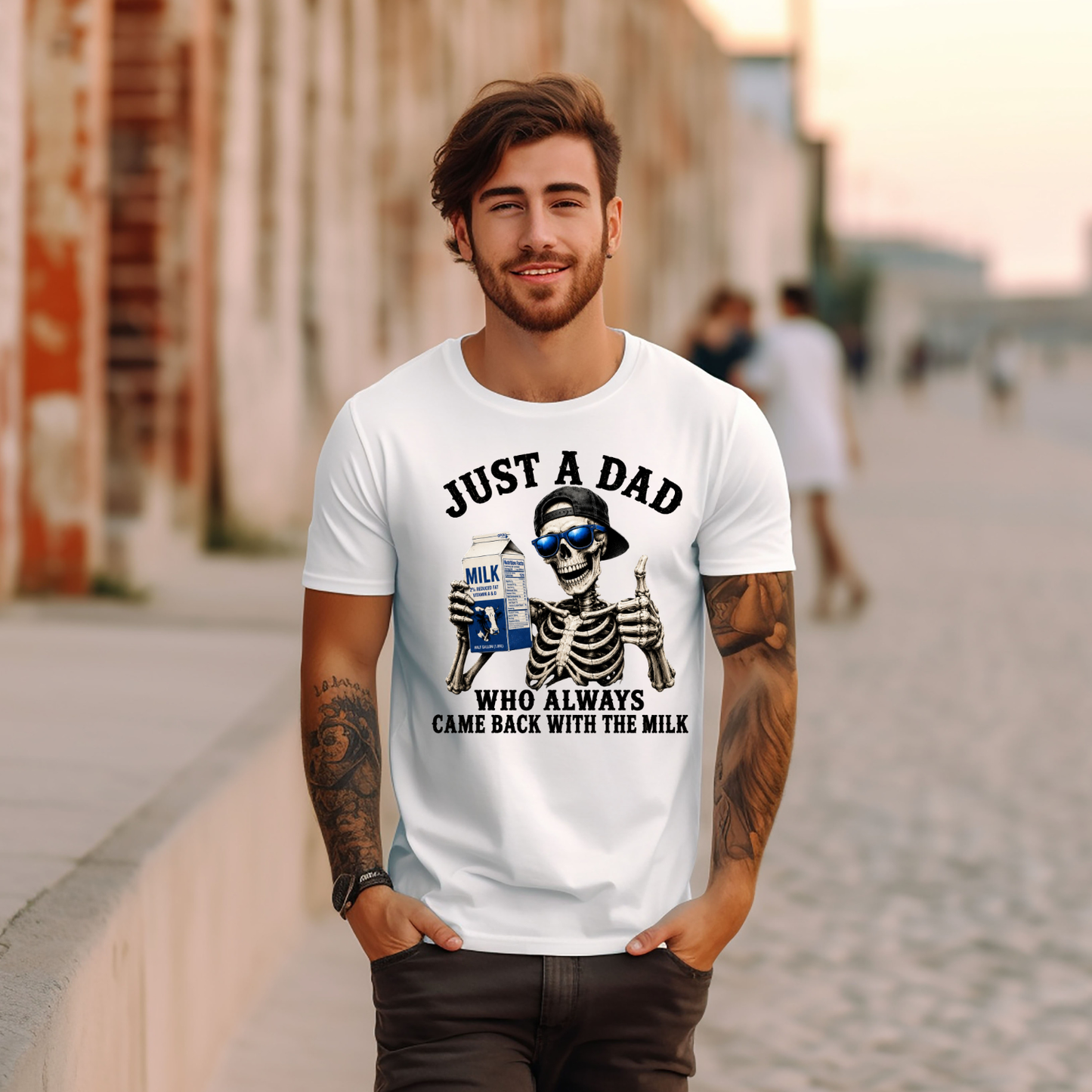 Just A Dad Who Always Came Back With The Milk | Funny fathers say tshirt