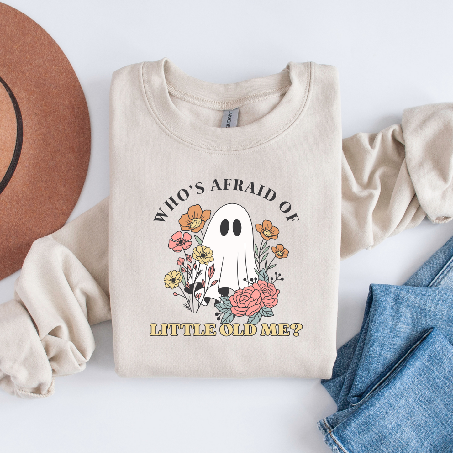 Whose afraid of Little Old Me Custom Crew Neck Sweatshirt - fall sweatshirt - halloween sweatshirt - boho