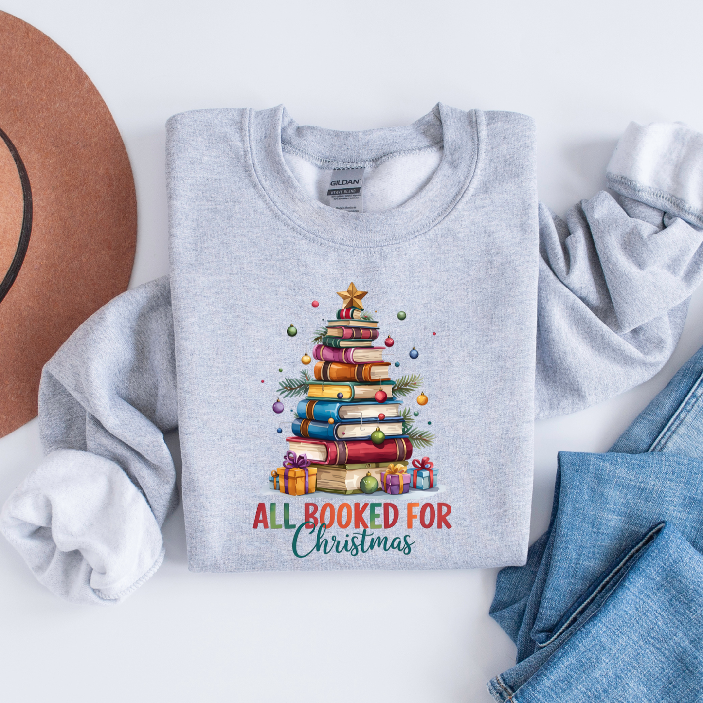 All Booked Up For Christmas Christmas Sweatshirt - Teacher Christmas