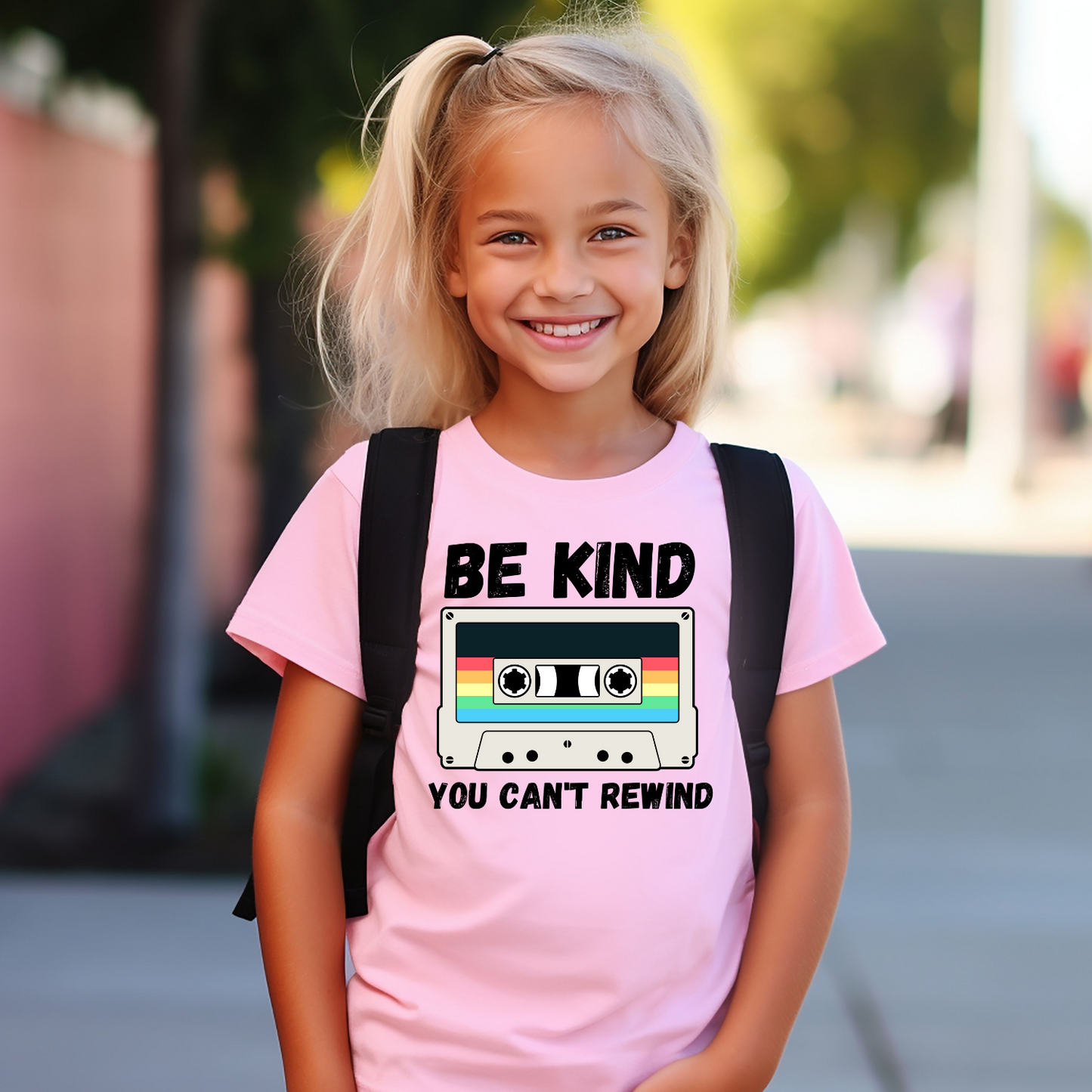 Be Kind You Can't Rewind, Kids Pink T-Shirt