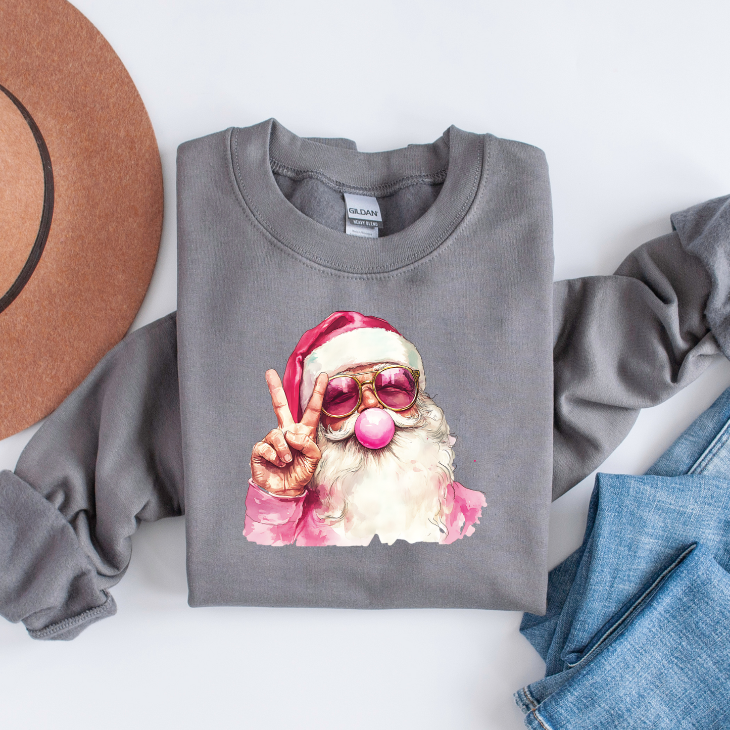 Pink Bubble Gum Santa Sweatshirt - Christmas Sweatshirt - Pink Santa - Woman's sweater