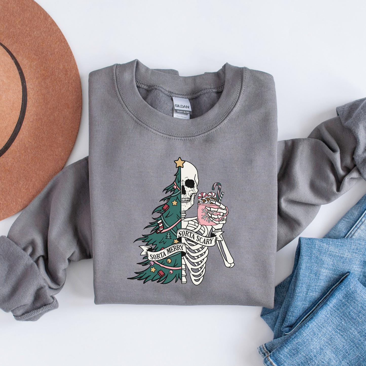 Sorta Merry, Sorta Scary Crew Neck Sweatshirt