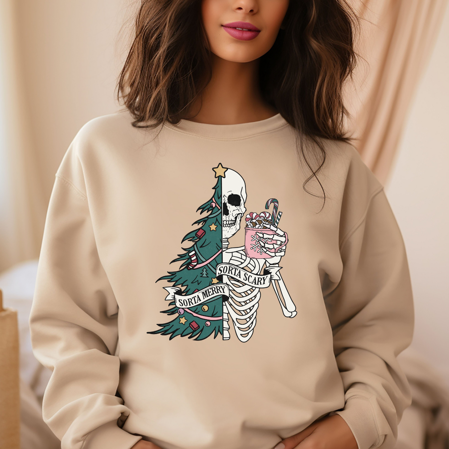 Sorta Merry, Sorta Scary Crew Neck Sweatshirt