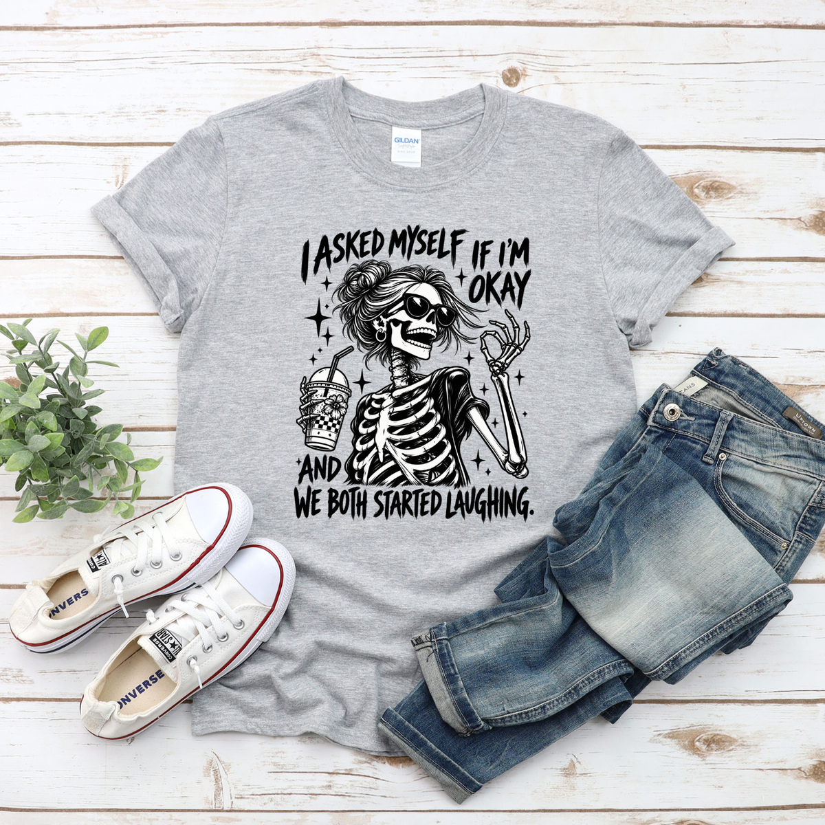 I Asked Myself If I’m Okay Skeleton T-Shirt | Funny Sarcastic Graphic Tee