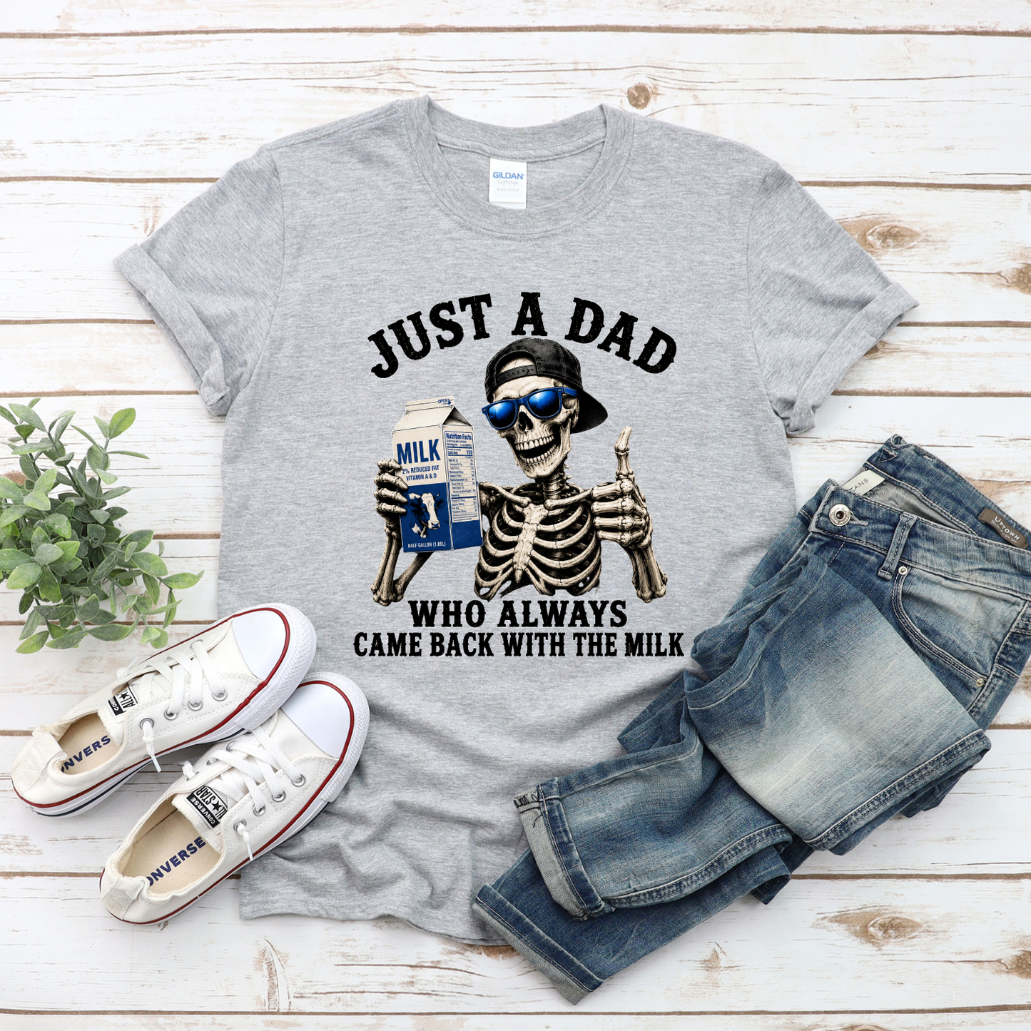 Just A Dad Who Always Came Back With The Milk | Funny fathers say tshirt