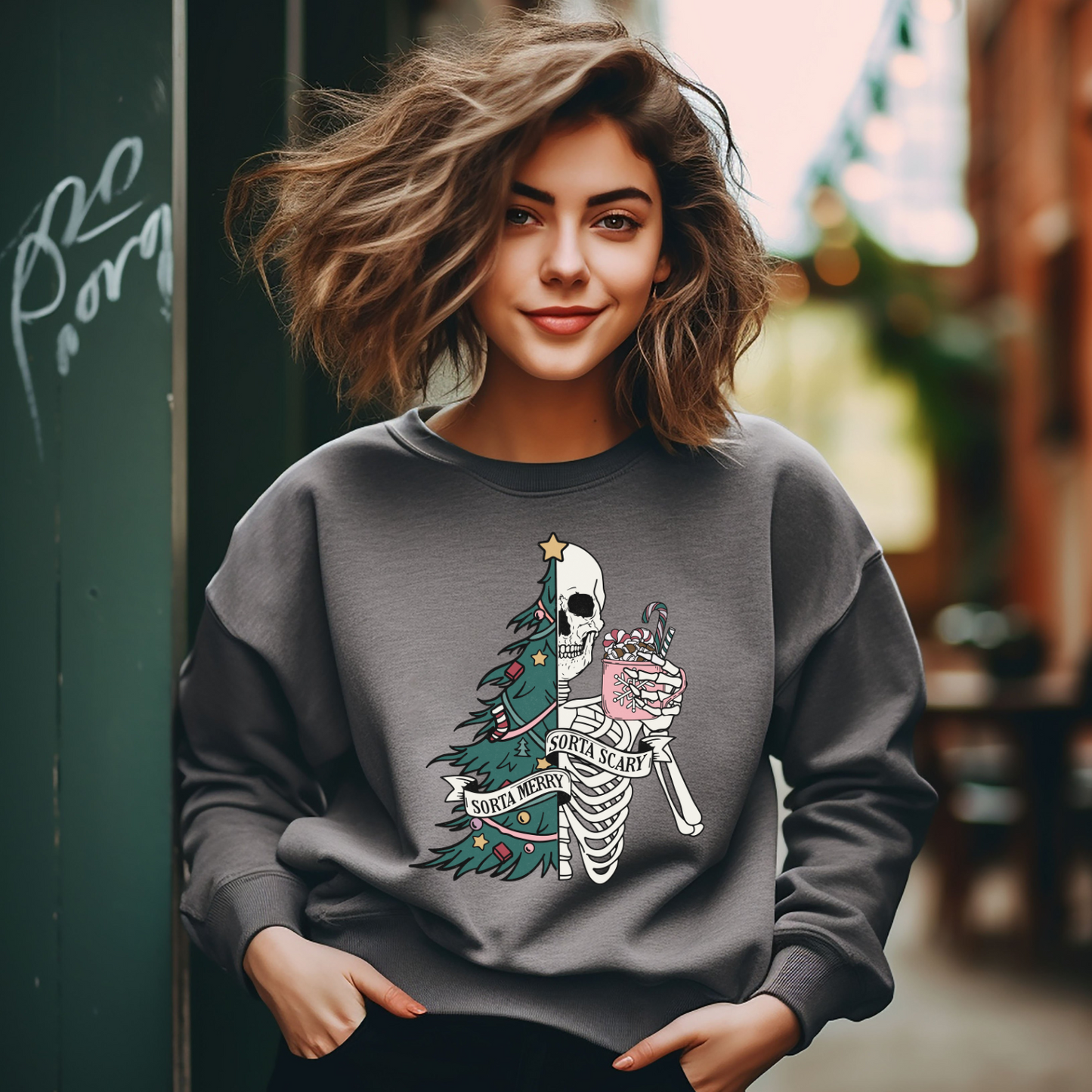 Sorta Merry, Sorta Scary Crew Neck Sweatshirt