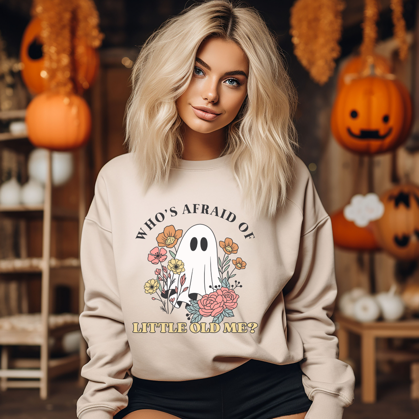 Whose afraid of Little Old Me Custom Crew Neck Sweatshirt - fall sweatshirt - halloween sweatshirt - boho