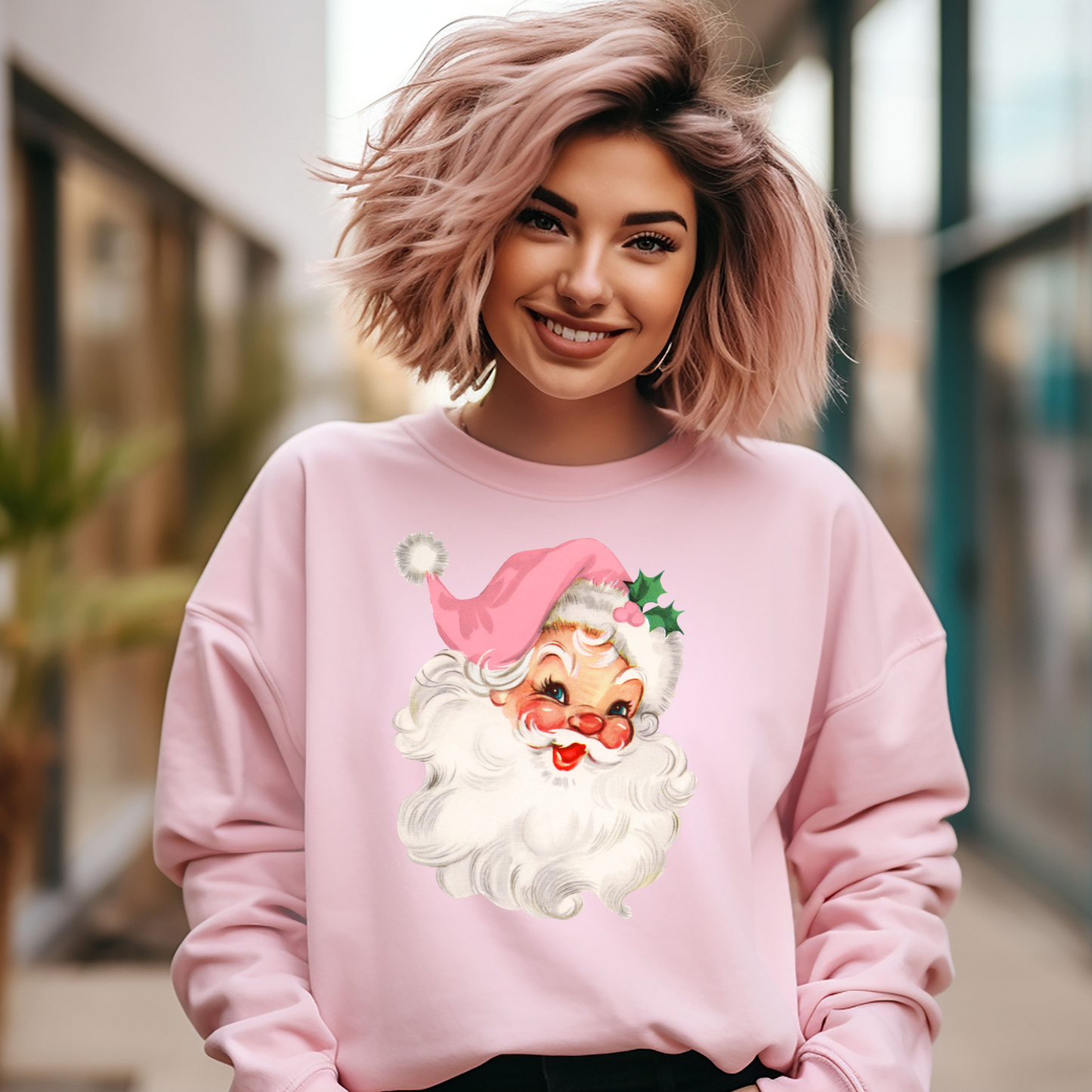 Retro Pink Santa Unisex Sweatshirt