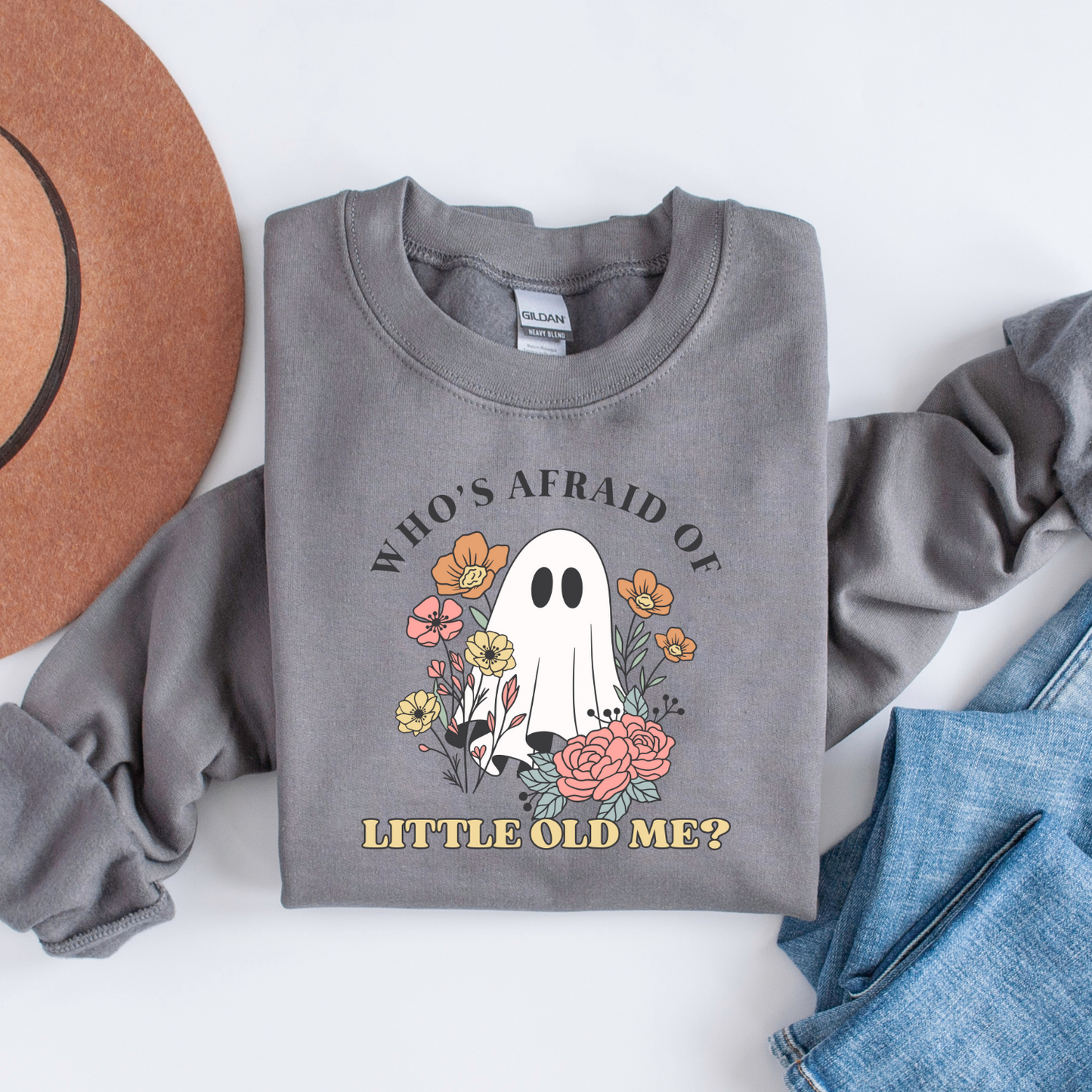 Whose afraid of Little Old Me Custom Crew Neck Sweatshirt - fall sweatshirt - halloween sweatshirt - boho