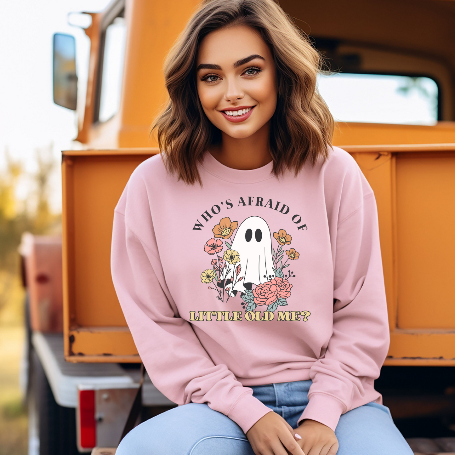 Whose afraid of Little Old Me Custom Crew Neck Sweatshirt - fall sweatshirt - halloween sweatshirt - boho