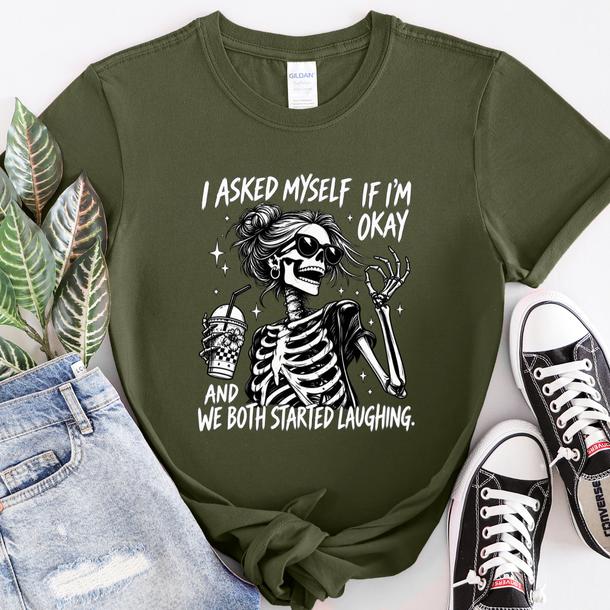 I Asked Myself If I’m Okay Skeleton T-Shirt | Funny Sarcastic Graphic Tee