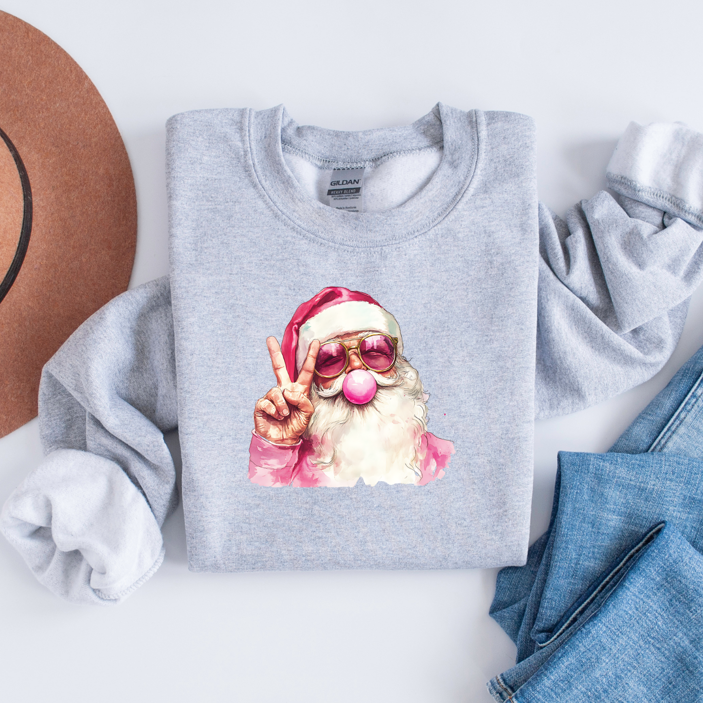 Pink Bubble Gum Santa Sweatshirt - Christmas Sweatshirt - Pink Santa - Woman's sweater