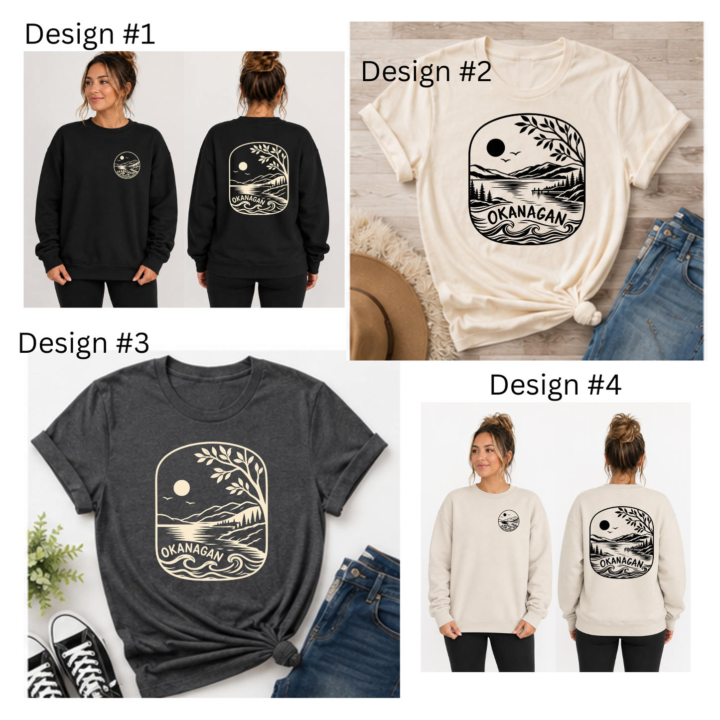 Okanagan Collection – Lake & Mountain Graphic Crewneck Sweatshirt | Tshirt
