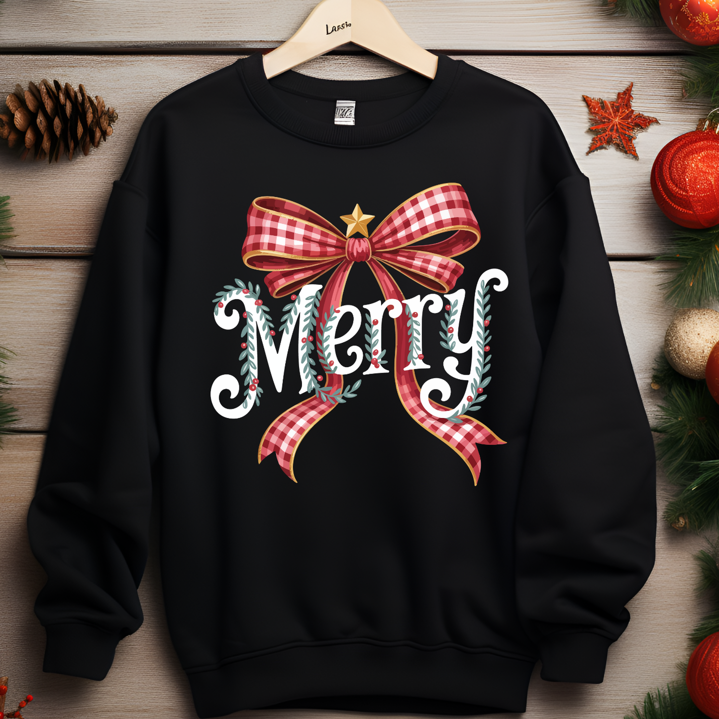 Merry Plaid Bow Christmas Sweatshirt – Cozy Holiday Sweater, Gift for Her, Made to Order | Local Pick Up in West Kelowna