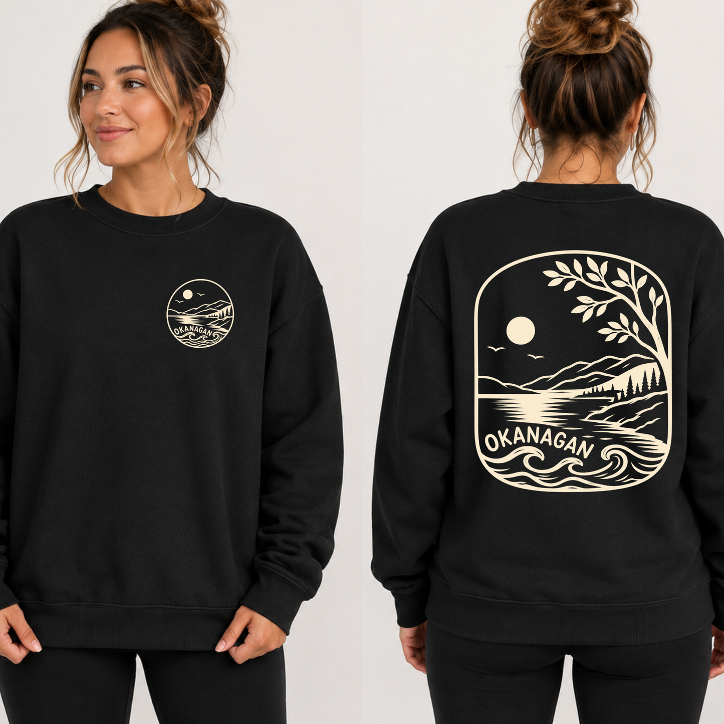 Okanagan Collection – Lake & Mountain Graphic Crewneck Sweatshirt | Tshirt