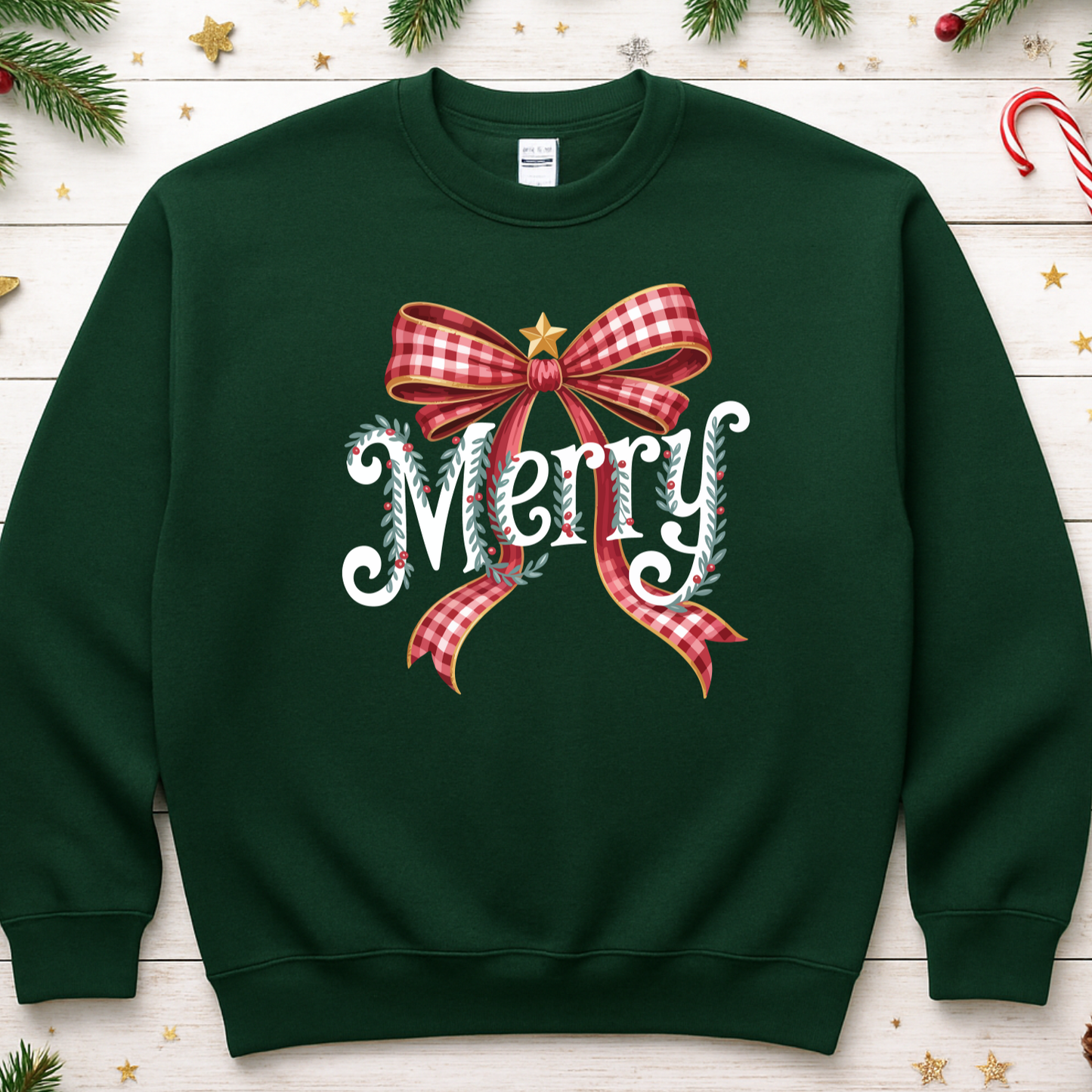 Merry Plaid Bow Christmas Sweatshirt – Cozy Holiday Sweater, Gift for Her, Made to Order | Local Pick Up in West Kelowna
