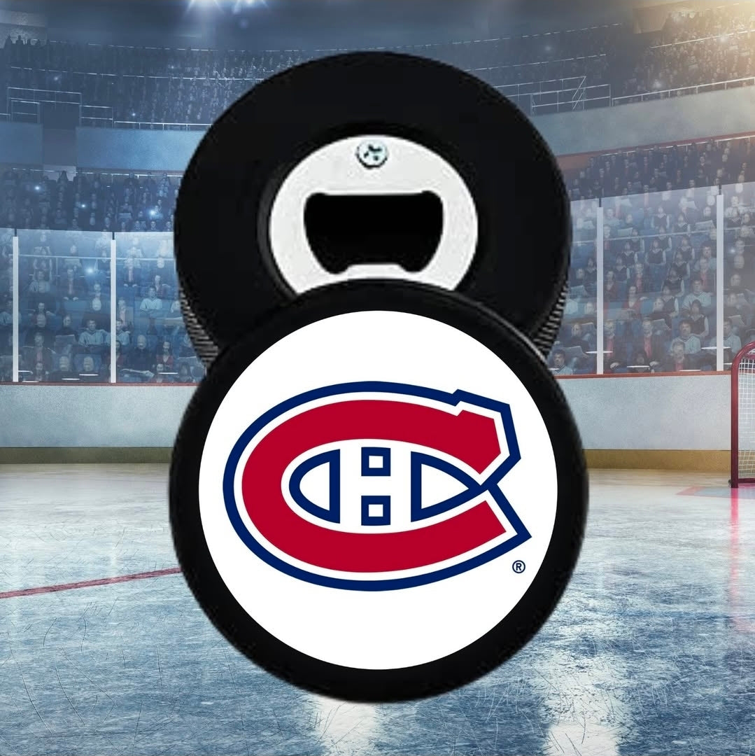 Personalized Hockey Puck Bottle Opener – Custom Design | Coach & Hockey Fan Gift | Real Puck | Magnetic Option