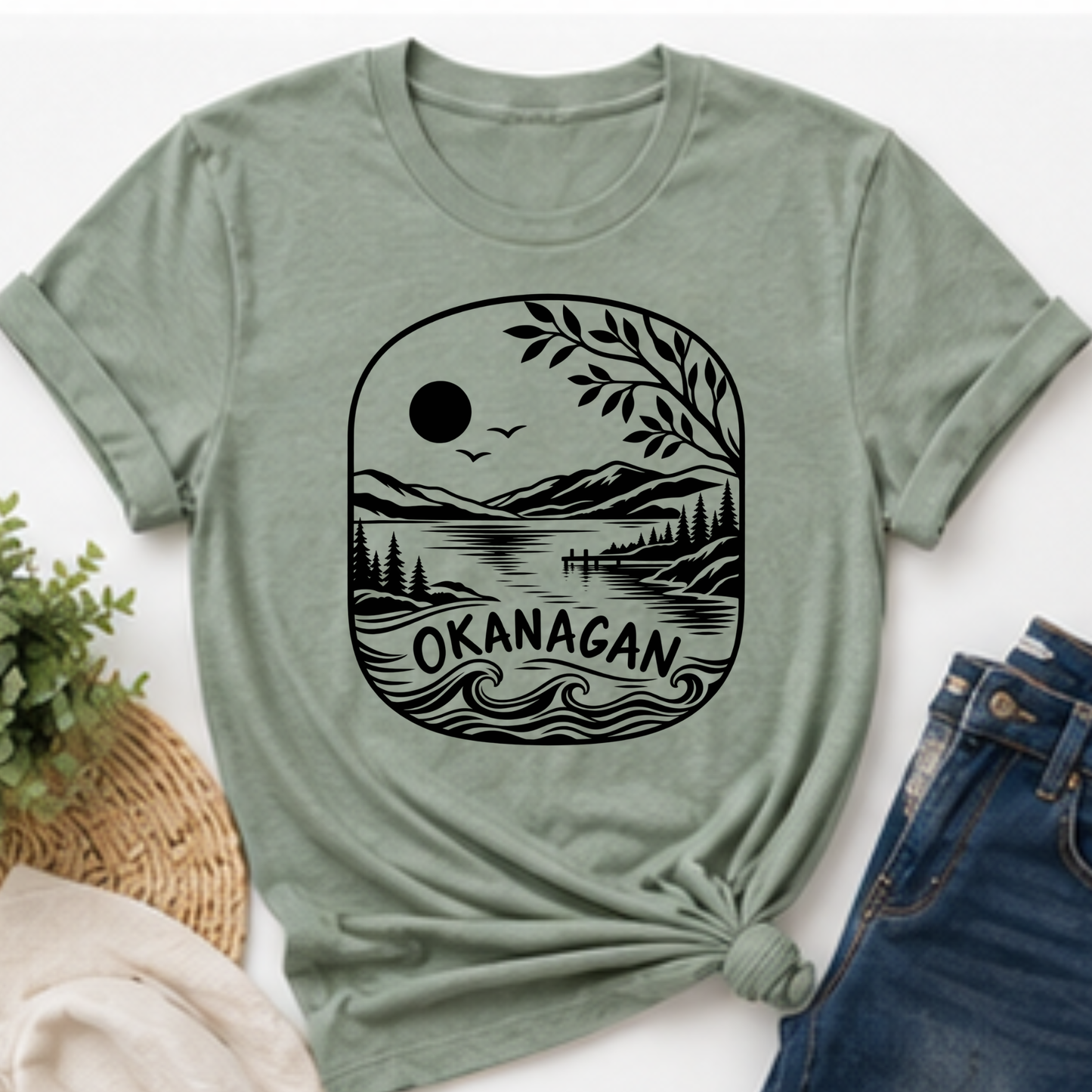 Okanagan Collection – Lake & Mountain Graphic Crewneck Sweatshirt | Tshirt