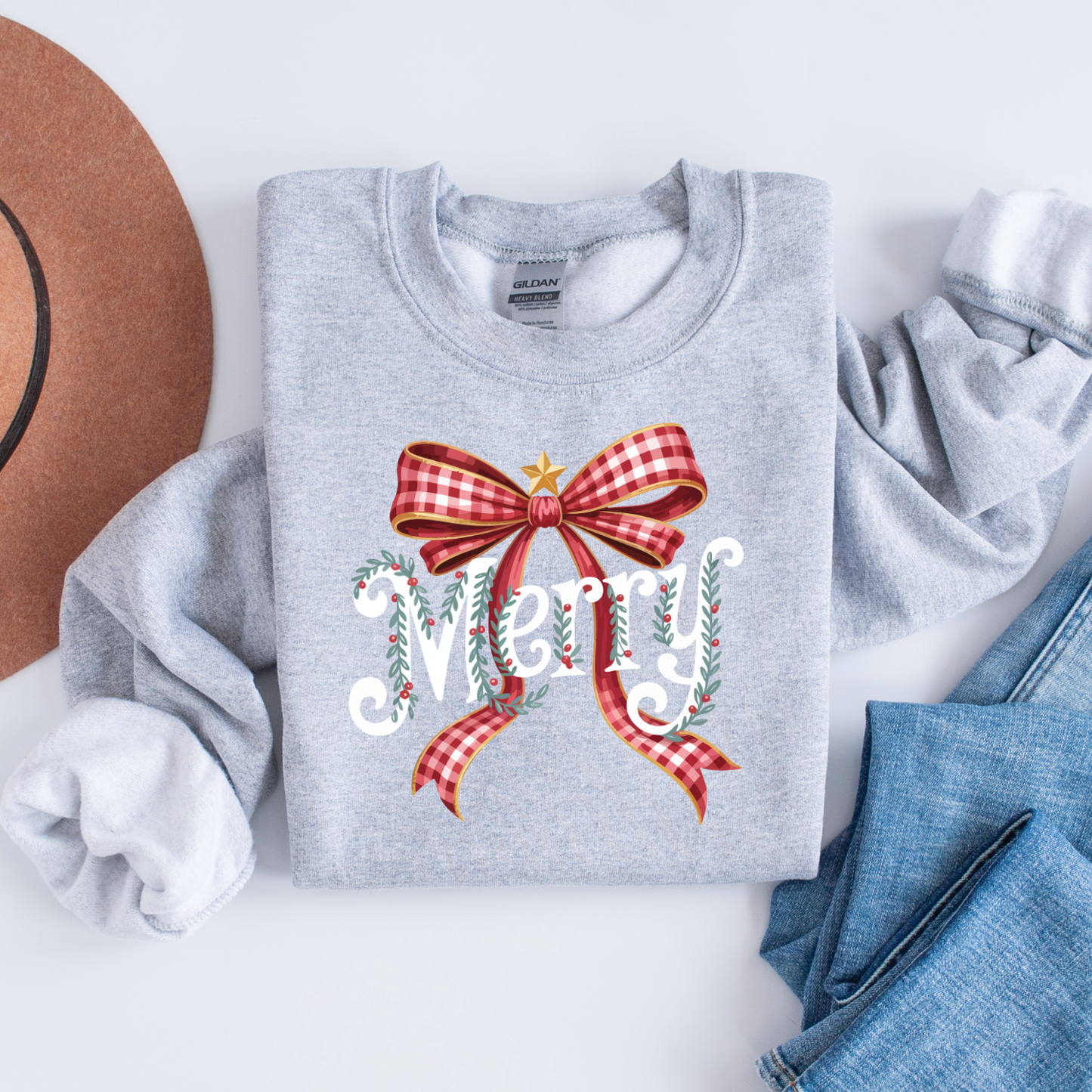 Merry Plaid Bow Christmas Sweatshirt – Cozy Holiday Sweater, Gift for Her, Made to Order | Local Pick Up in West Kelowna